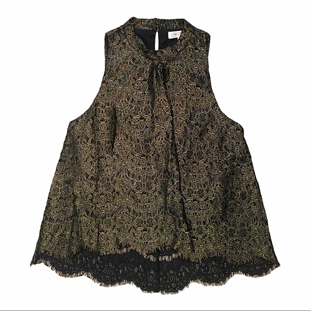 NWOT love, Fire Halter Blouse in Black & Gold